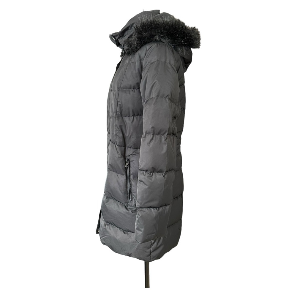 Lands End Women's Down Coat Faux Fur Hood Mid Thigh Black Size Medium - Picture 8 of 14